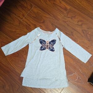 Max Studio Kids Quarter Sleeve Shirt - Light Gray with Navy Butterfly